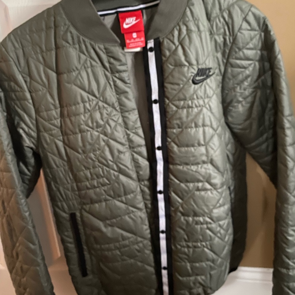 Nike Green Bomber Jacket Quilted Varsity Style